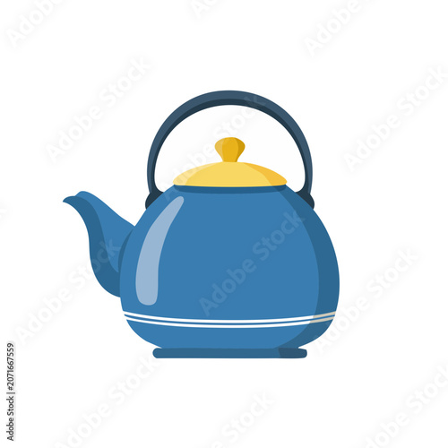 Blue teapot with yellow lid flat vector illustration