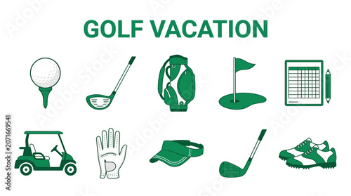 Photos Golf Vacation Icons Set for Sports and Leisure Activities