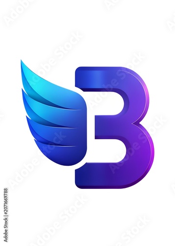 Modern stylized letter b with wing graphic
