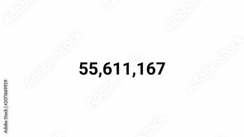 number counter animation zero to one hundred million numbers on transparent background, counting Numbers 0 to 100,000,000 animation with alpha channel for views, likes and share counts
