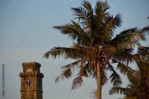 Historic Clock Tower and Palm Trees in Galle Fort, Sri Lanka