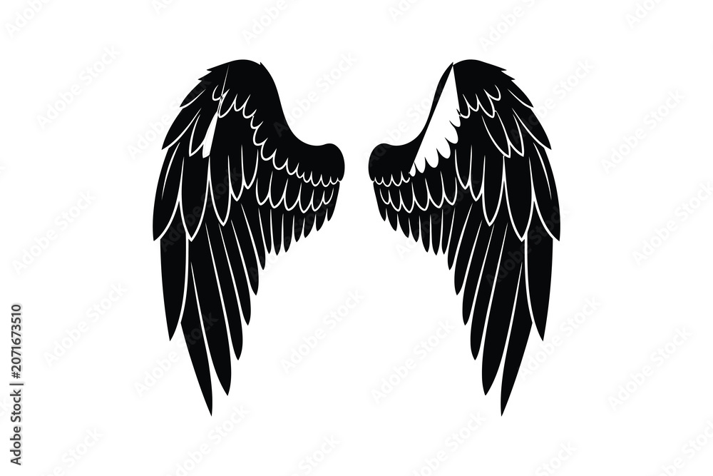Obraz premium Black Angel Wings Silhouette Illustration on White Background