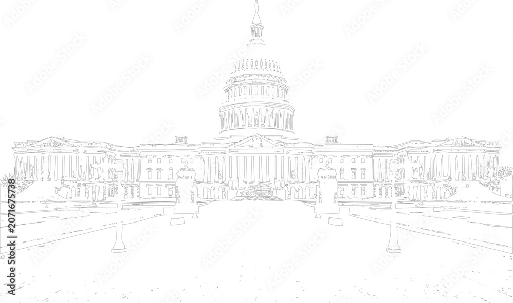 Obraz premium Line drawing of the US Capitol Building in Washington DC American government architecture