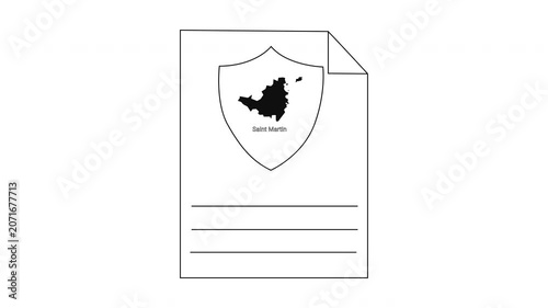 Document with Shield and Map Icon and Lines for Text.