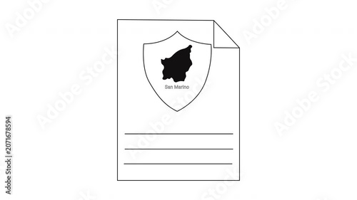 Document with Shield and Map Icon Representing San Marino Citizenship.