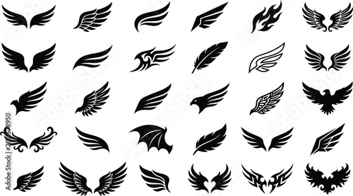Bild auf Leinwand Decorative wing silhouette collection featuring feathered flight symbols fantasy