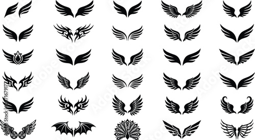 Foto Elegant wing emblem collection with feather silhouettes decorative flight symbol