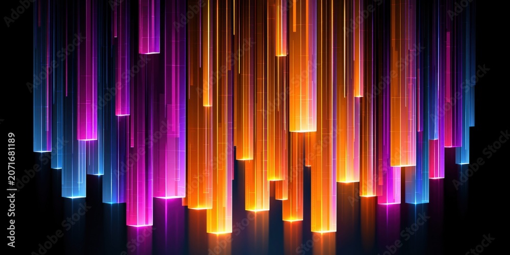 Fototapeta premium Colorful abstract light pillars on black surface