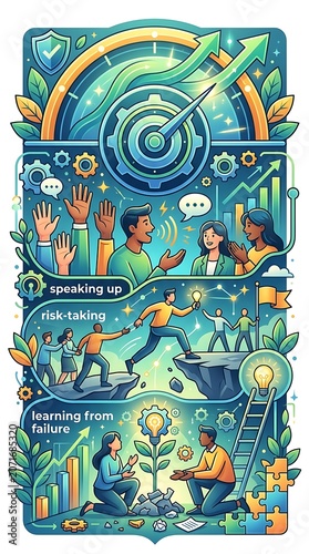 Team collaboration and professional growth stages business infographic