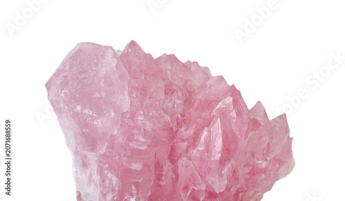 High-quality studio shot of a pink Rose Quartz crystal cluster. Detailed macro photography showing the unique crystalline structure and soft hue of this quartz variety.