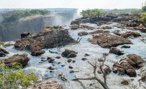 Water at the top of Victoria Falls towards the end of the dry season showing from the Zambia side