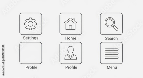 Collection of interface icons for digital application navigation elements