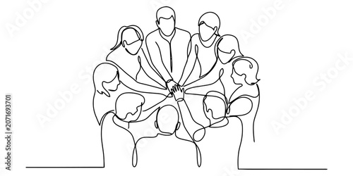 Foto Group of diverse people stacking hands together in a circle showing unity and te