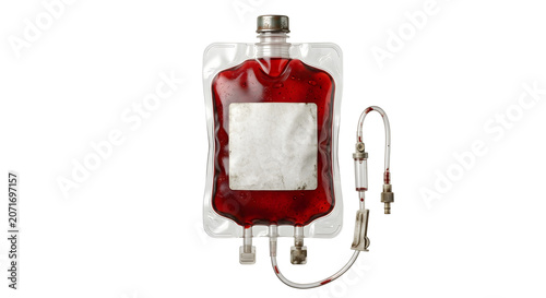 Foto Medical blood bag with blank weathered paper label