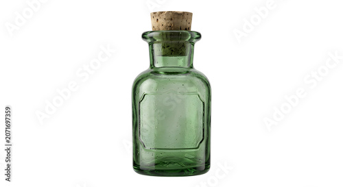 Photos Vintage green glass vial bottle with cork stopper
