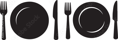 Foto Black flatware and plates set vector illustration Vector