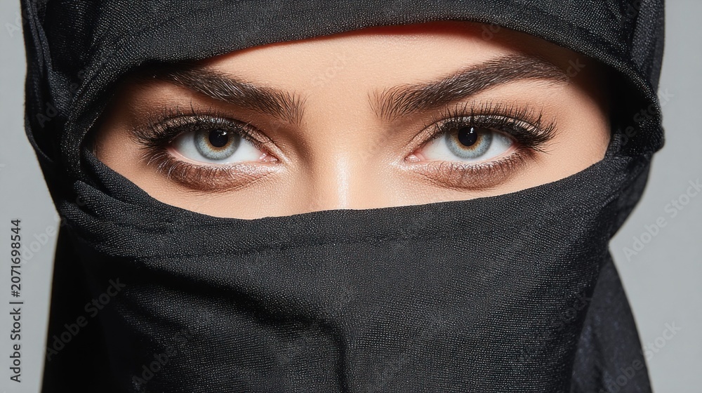 Naklejka premium Mysterious gaze hidden behind cultural fabric