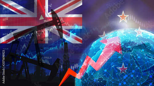 Bild auf Leinwand Global oil production with New Zealander flag