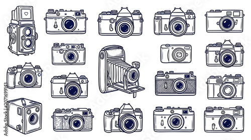Tableau sur toile Vintage and Retro Camera Collection - Diverse Photographic Equipment