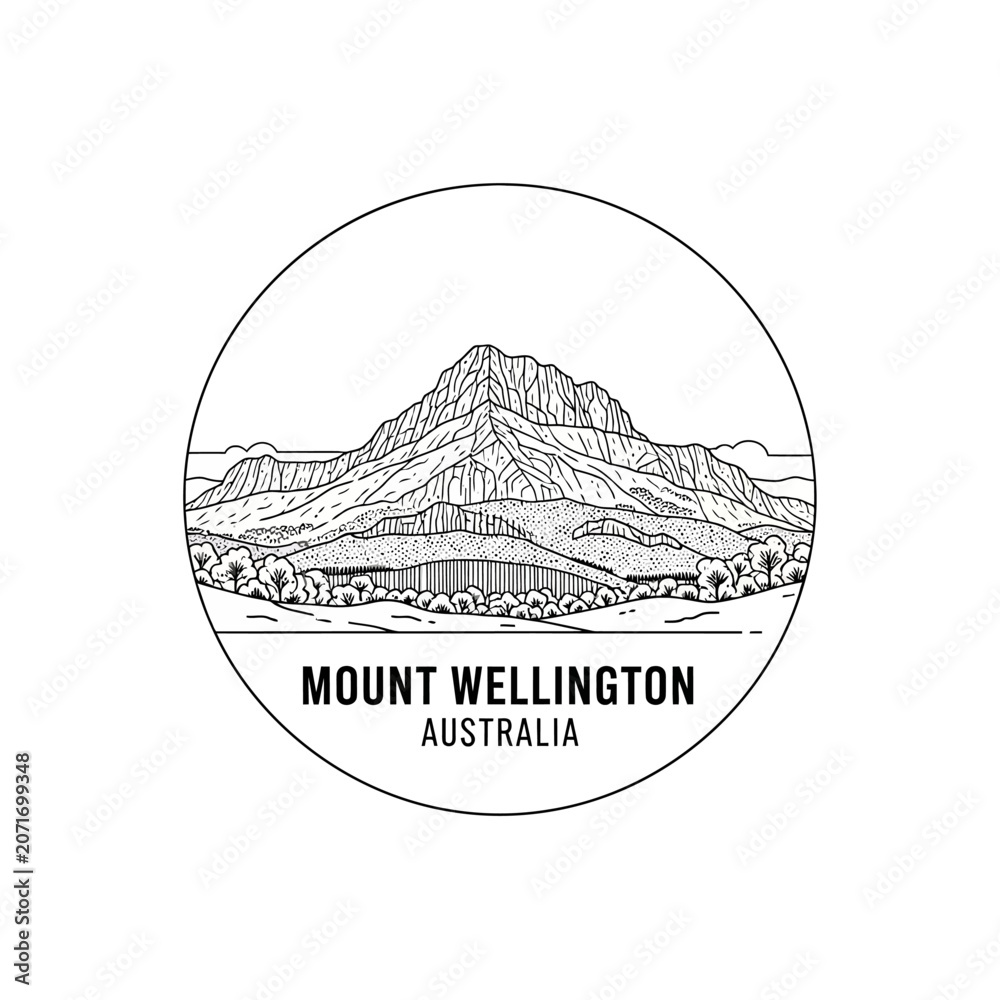 Naklejka premium Mount Wellington Australia Landmark Line Art Circle Emblem
