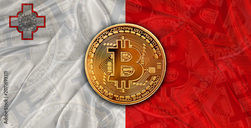 Billede på lærred Investors in Blockchain Technology with Malta flag background