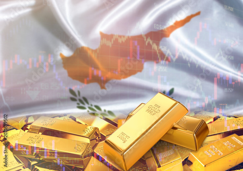 Schilderij op canvas Gold bars on Cypriot flag in background