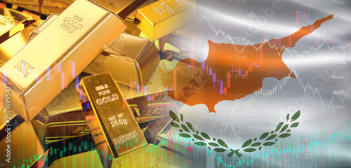Cuadro en lienzo Gold bars stacked on Cypriot flag. Cyprus gold reserves, Concept