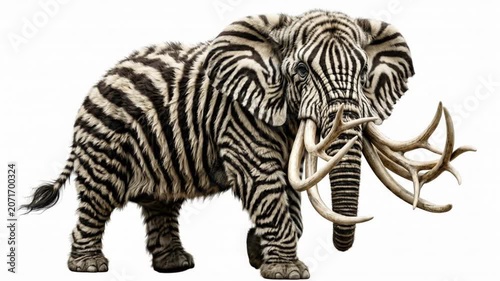 Wooly elephant with branched ivory tusks