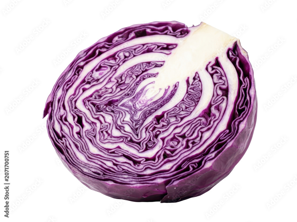 Fototapeta premium Vibrant red cabbage slice showcasing intricate layers and textures