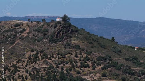 Aerial Drone View of Historic Chapel Perched on Portuguese Hillside
