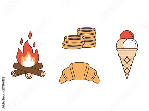 Campfire and Food Icon Set