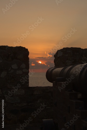Historic Cannon at Sunset in Galle Fort Sri Lanka