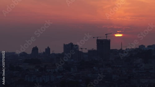 Panoramic Aerial Drone Shot of Porto Skyline During Sunset