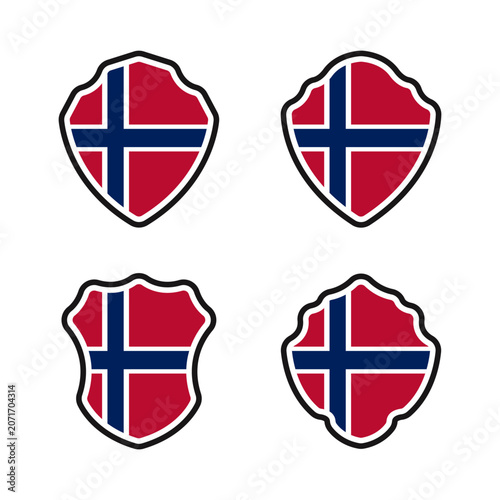 Norway Flag Shield Badge Collection Vector Set
