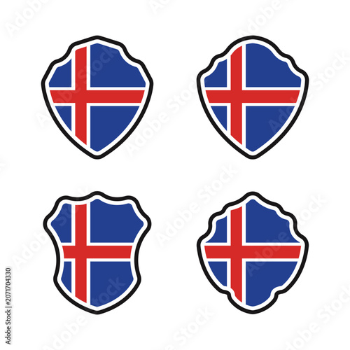 Iceland Flag Shield Badge Collection Vector Set