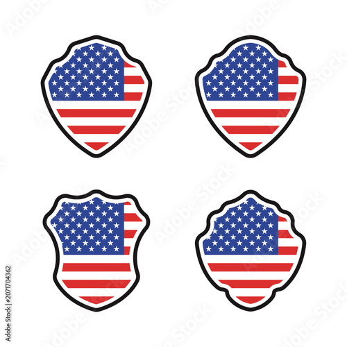 USA Flag Shield Badge Collection Vector Set