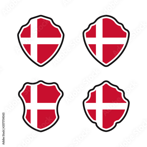 Denmark Flag Shield Badge Collection Vector Set