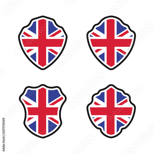 United Kingdom Flag Shield Badge Collection Vector Set