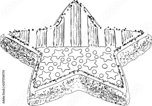 Black and white line art illustration of a starshaped cookie