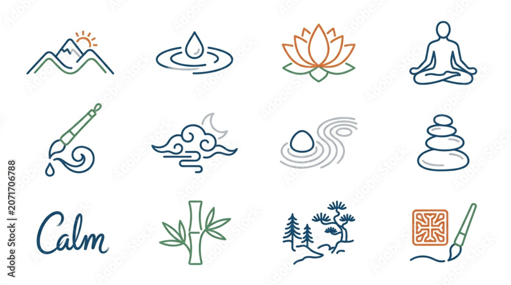Obraz premium Zen Meditation Nature and Art Icons Collection.