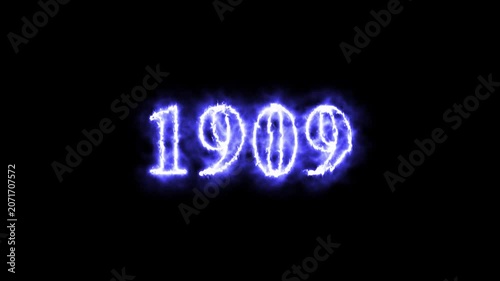 Animated glowing number 1909 with realistic fire and flame effects on a dark background. Perfect for countdowns, year transitions, presentations, and motion graphics projects.