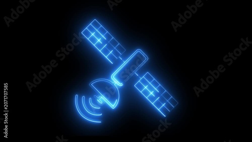 Satellite icon animation glowing neon color network tower internet signal sign symbol on Satellite warning icon animation glowing neon color satellite danger attention..