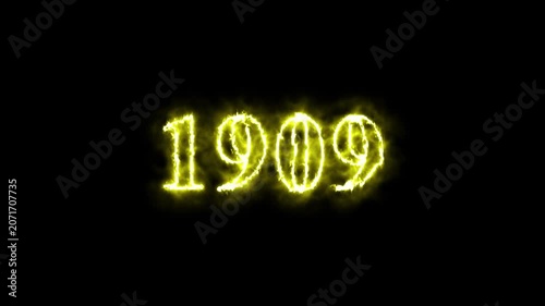 Animated glowing number 1909 with realistic fire and flame effects on a dark background. Perfect for countdowns, year transitions, presentations, and motion graphics projects.