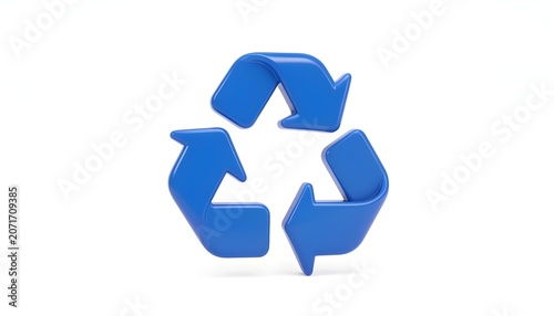Blue recycling symbol on a clean white background, representing sustainability