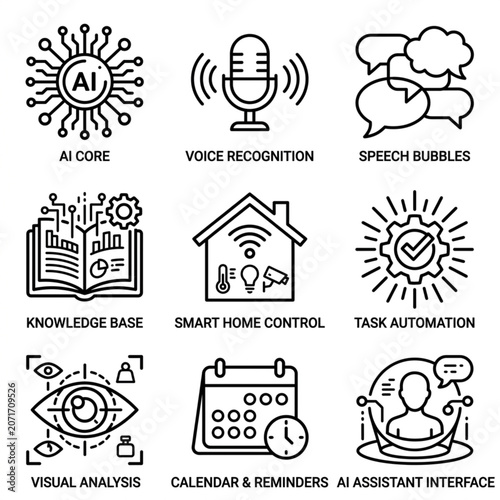 Technology icons for artificial intelligence.