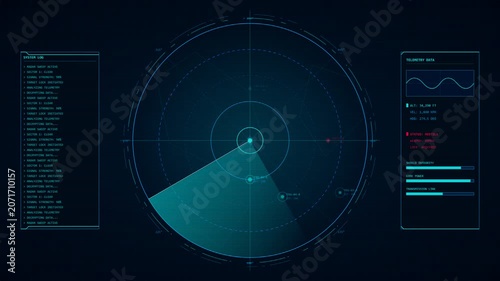Futuristic radar scanner map interface tech network military