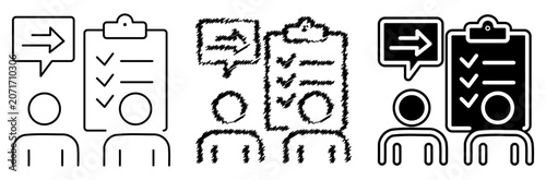 Vector icons of people with clipboard checklist and speech bubble