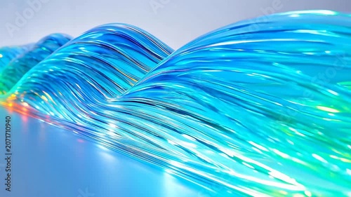 Digital technology refracted light over white wall and white table background