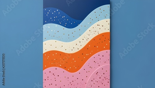 Vibrant abstract composition with colorful wavy patterns and gold accents