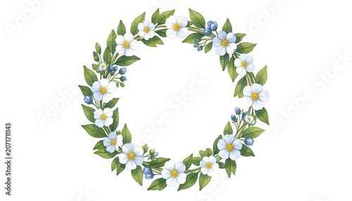 Watercolor circular floral wreath illustration for artistic designs